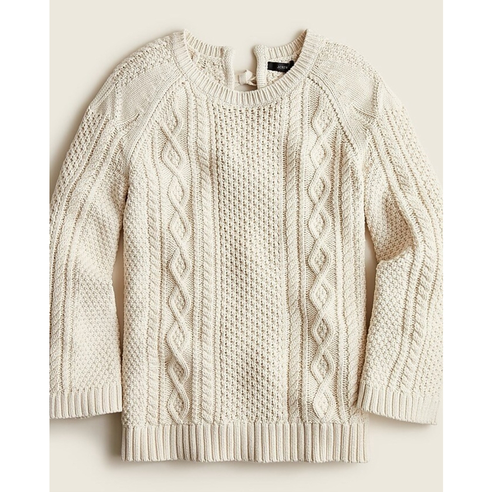 J Crew Tie Back Cable Knit Sweater Size XS Chunky Knit Pullover Fisherman Thick